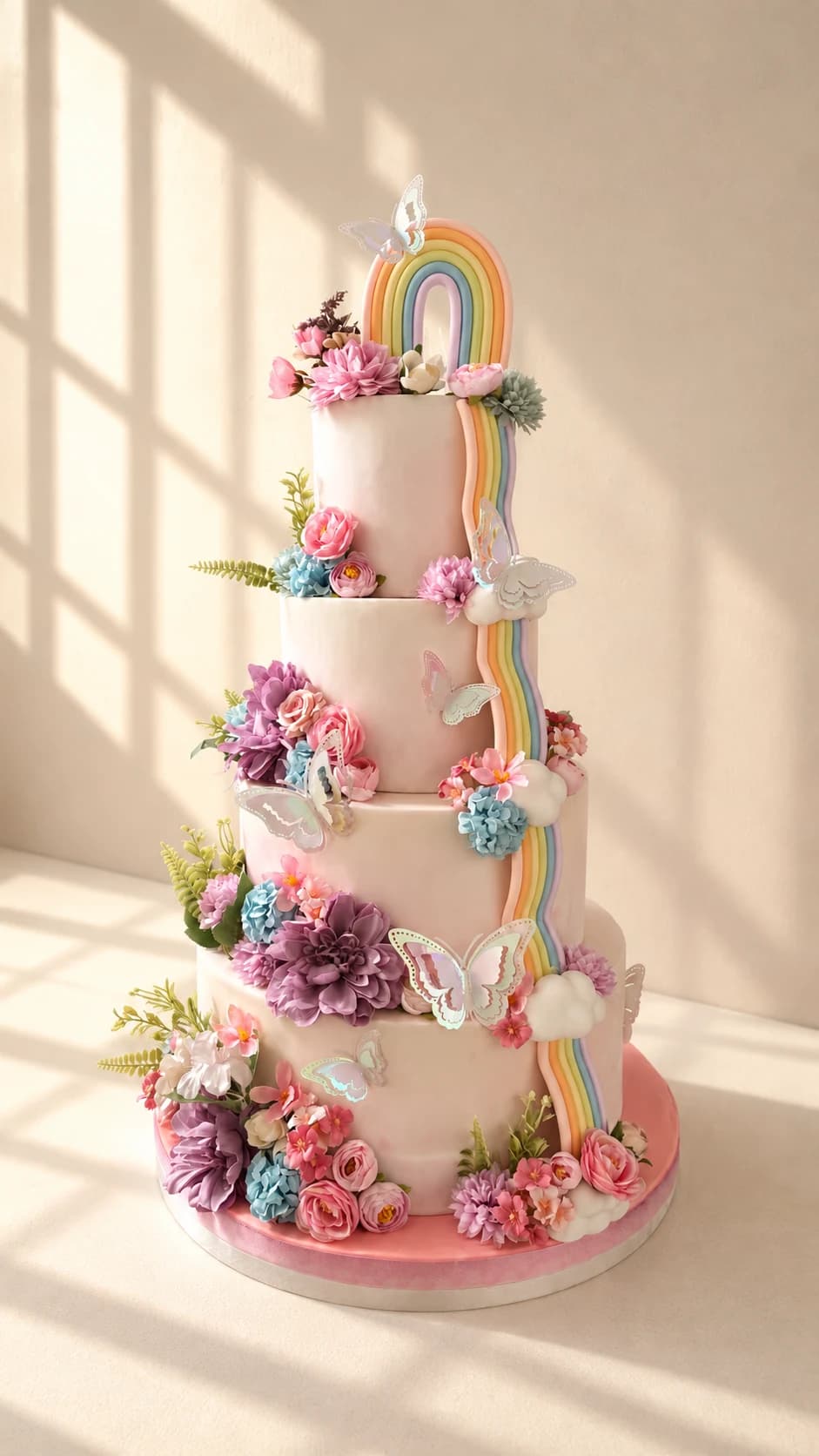 Torta personalizada de unicornio con flores y arcoíris